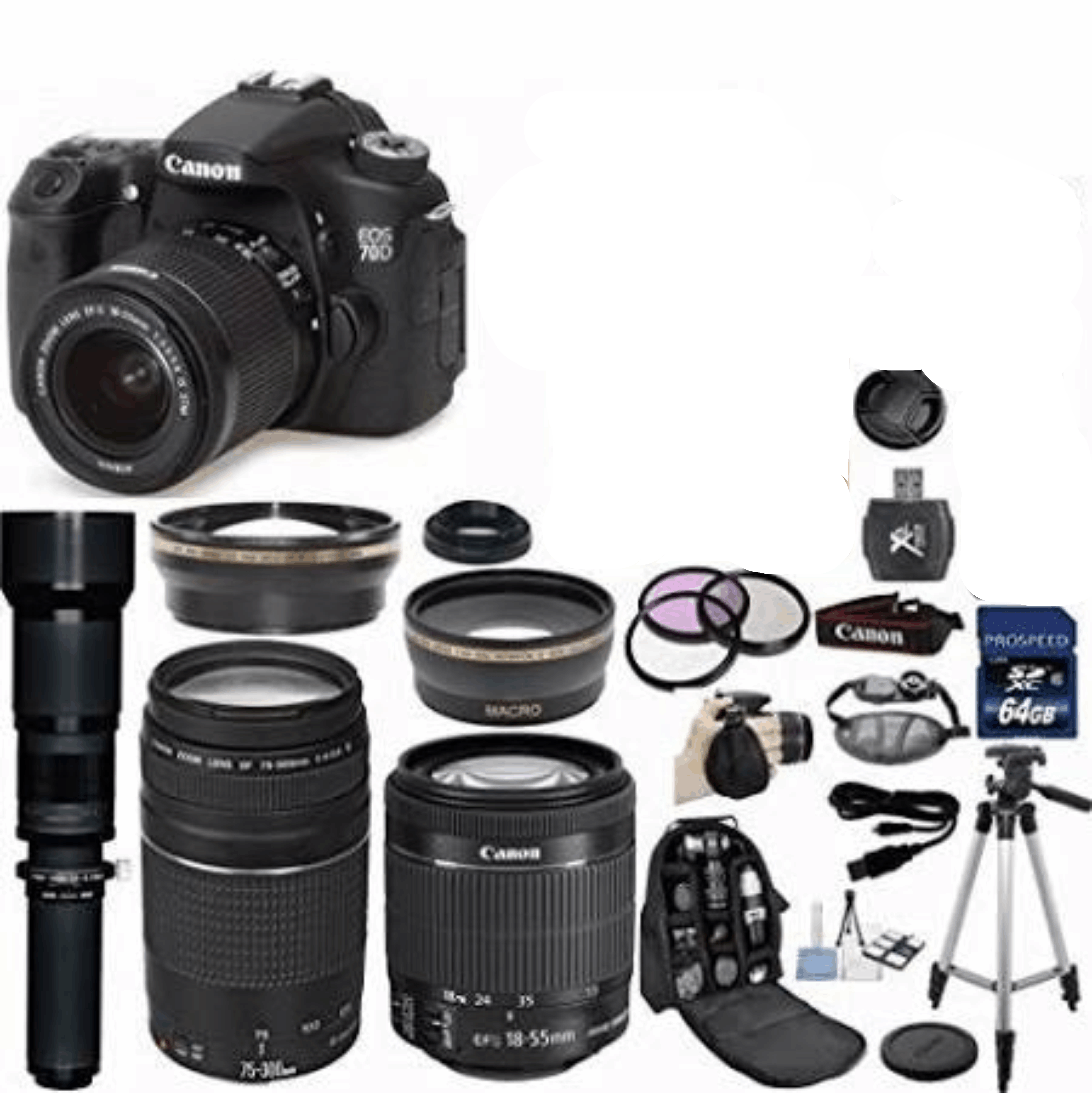 Canon EOS Rebel 70D 20.2 MP CMOS Dual Pixel DSLR Camera HD Video with EF-S 18-55mm f/3.5-5.6 Is STM Zoom Lens + Canon 75-300mm III Zoom Lens kit 12