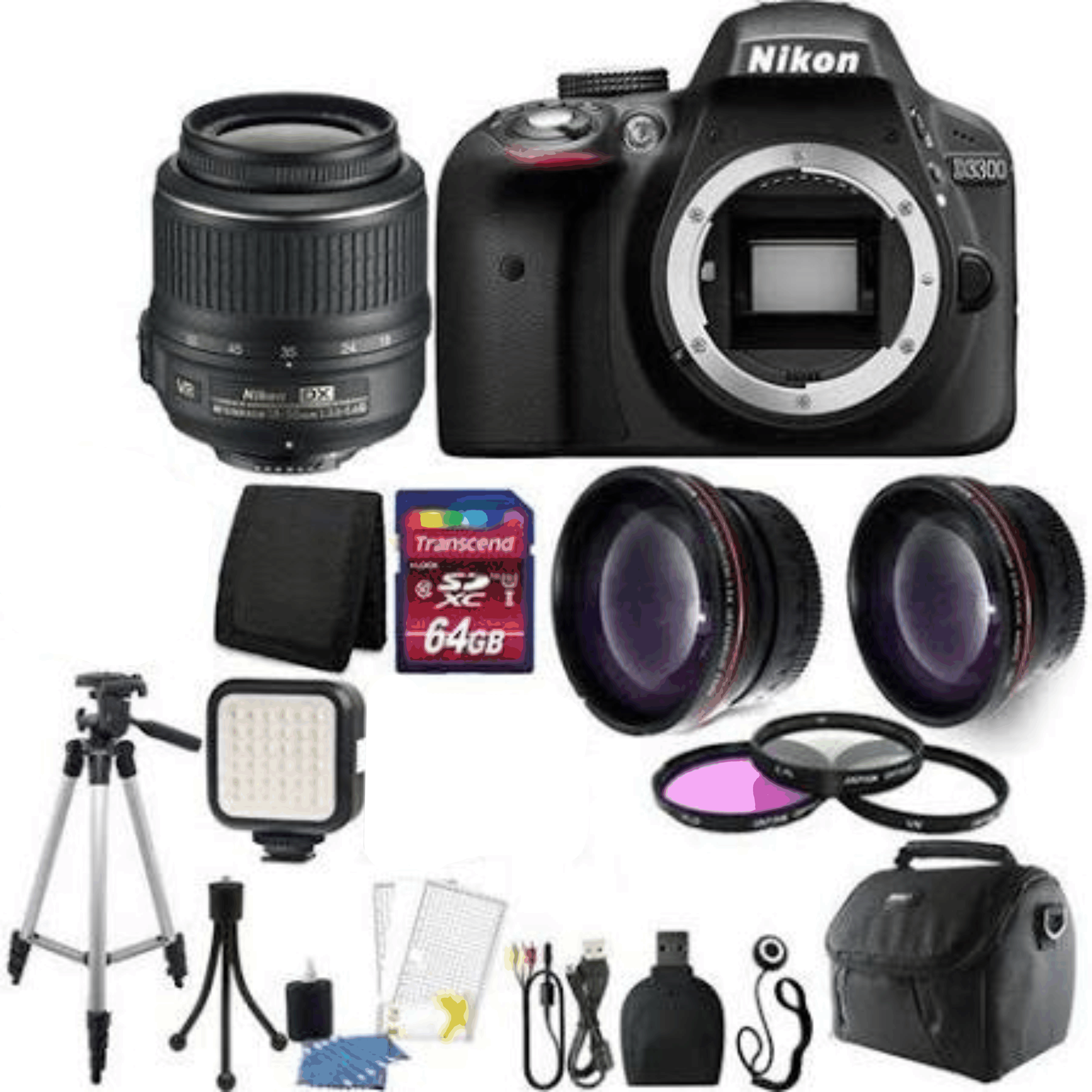Nikon D3300 24.2MP DSLR Camera with 64GB Deluxe Accessory Bundle KIT 17