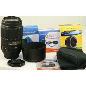 Nikon AF-S DX NIKKOR 55-300mm f/4.5-5.6G ED VR (5.5x) Lens kit with 2X tele-Converter (110-600mm Auto focus) , Set of 3 filters , Case , Hood , Cleaning kit , cap holder and Extended warranty 