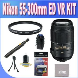 Nikon 55-300mm f/4.5-5.6G ED VR AF-S DX Nikkor Zoom Lens for Nikon Digital SLR + UV Filter + Lens Pouch + Microfiber Cleaning Cloth + Lens Pen Cleaner + Accessory Saver Bundle! 